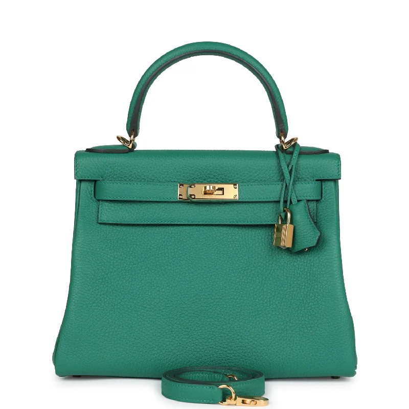 Hermès Kelly Bags with a metal - framed handle for durabilityHermes Kelly Retourne 28 Vert Vertigo Clemence Gold Hardware