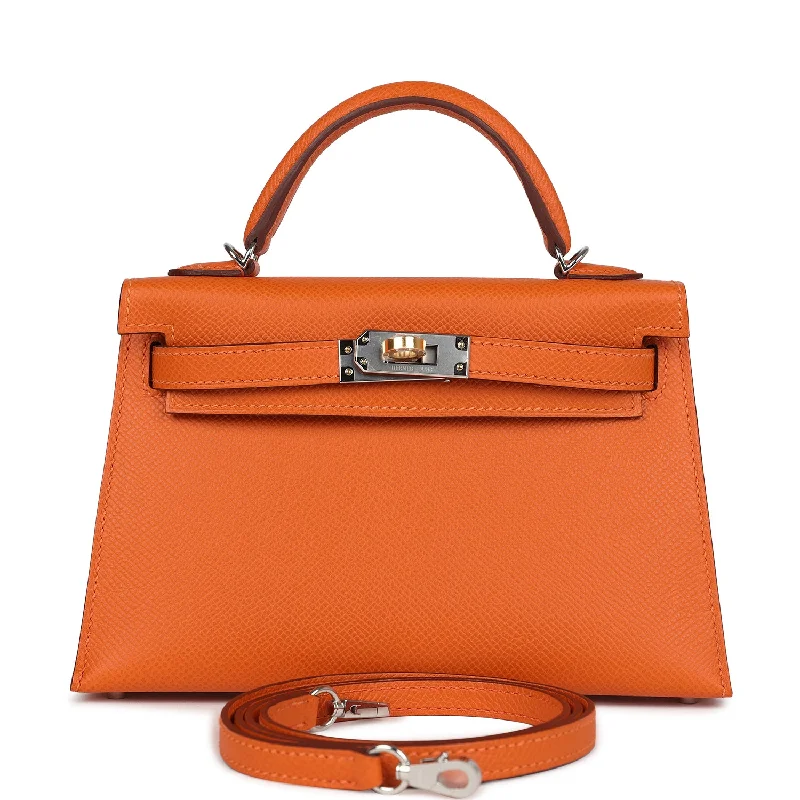 Hermès Kelly Bags with a hand - burnished edge finish for a vintage charmHermes Kelly Sellier 20 Orange Epsom Electrum Hardware