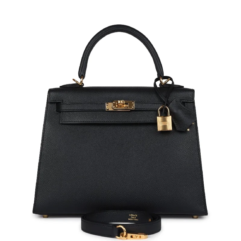 Hermès Kelly Bags with a zip - top closure for added securityHermes Kelly Sellier 25 Black Epsom Gold Hardware