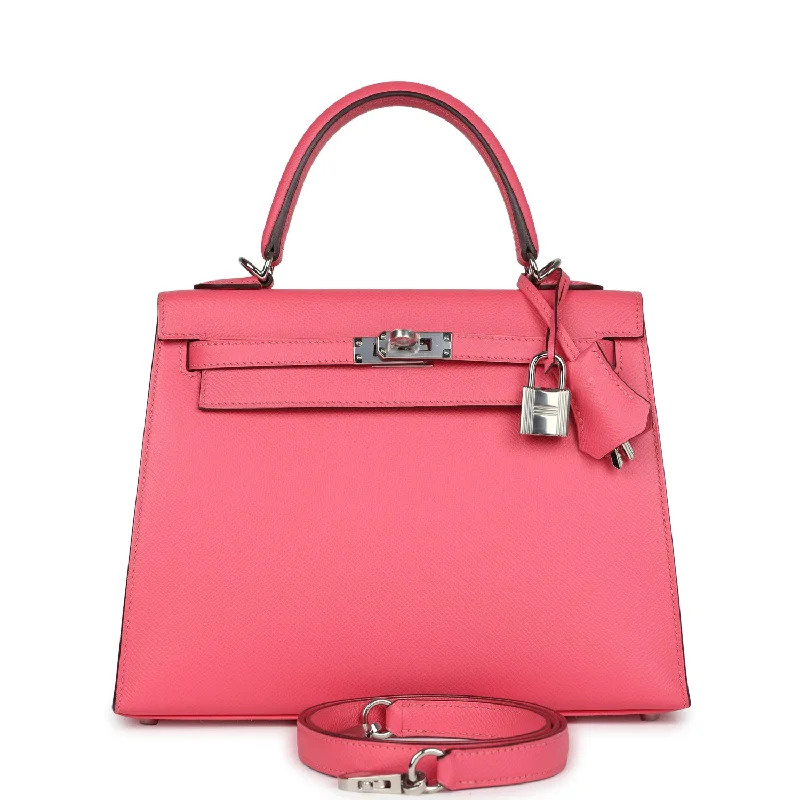 Hermès Kelly Bags with a chain - embellished handle for a modern twistHermes Kelly Sellier 25 Rose Azalee Epsom Palladium Hardware