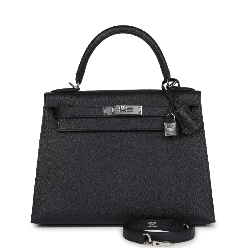 Hermès Kelly Bags in a light sky blue for a refreshing lookHermes Kelly Sellier 28 Black Epsom Palladium Hardware