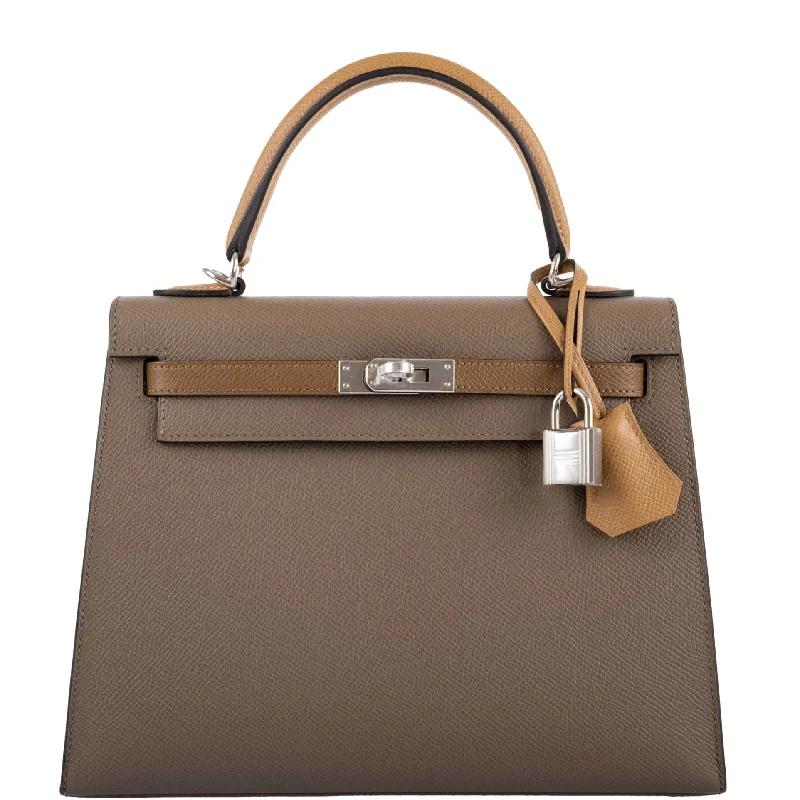 Hermès Kelly Bags in a soft ivory color for an elegant aestheticHermès Limited Edition Sellier Kelly 25 Etoupe, Alezan & Biscuit Epsom with Palladium Hardware - Z, 2021