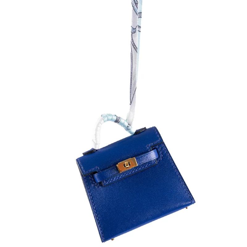 Hermès Kelly Bags in a vibrant electric blue for a pop of colorHermès Micro Kelly Twilly Charm Blue Electric Tadelakt Gold Hardware