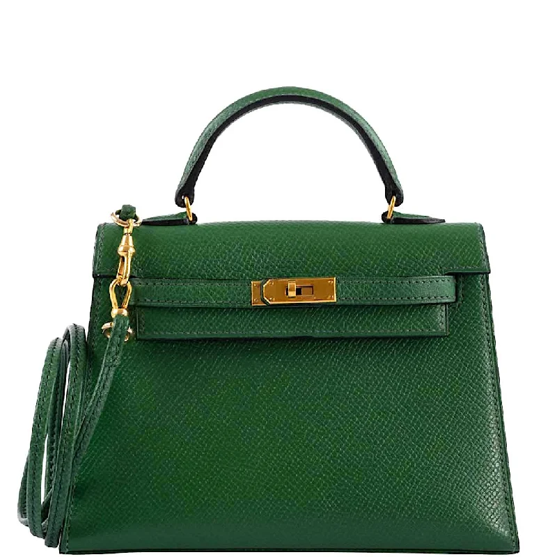 Hermès Kelly Bags with a zip - around interior pocketHermès Mini Kelly 15 Vert Clair Courchevel with Gold Hardware - 1984, N